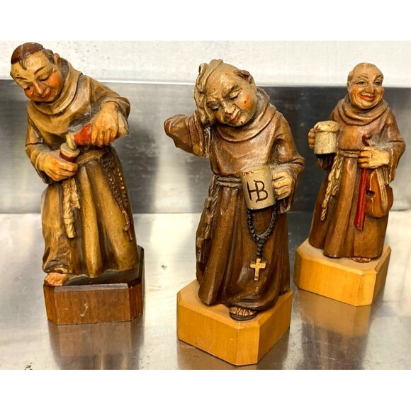 Vintage ANRI Signed Wooden Monks Friars: Rosary, Beer Mug & Violin –Italy HTF - Picture 3 of 10